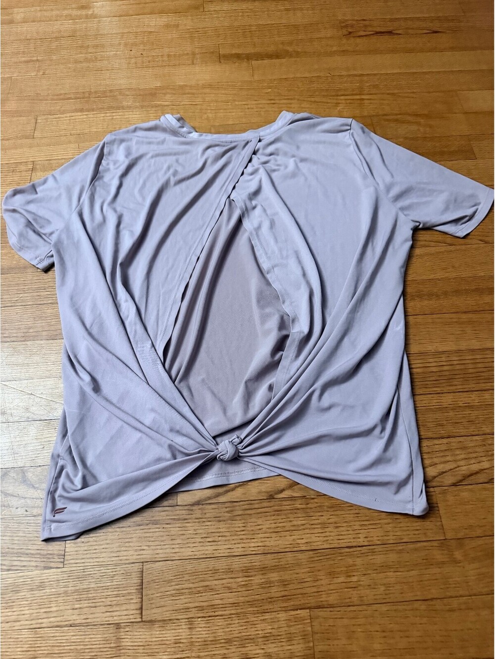 EUC Fabletics 2XL XXL gray purple knotted open back active athletic shirt